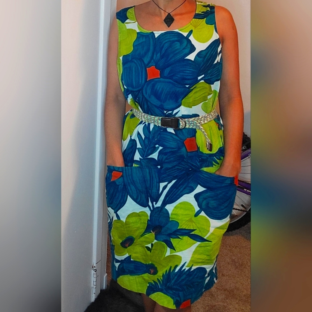 Vintage Sleeveless Floral Blue and green dress Blazer Combo